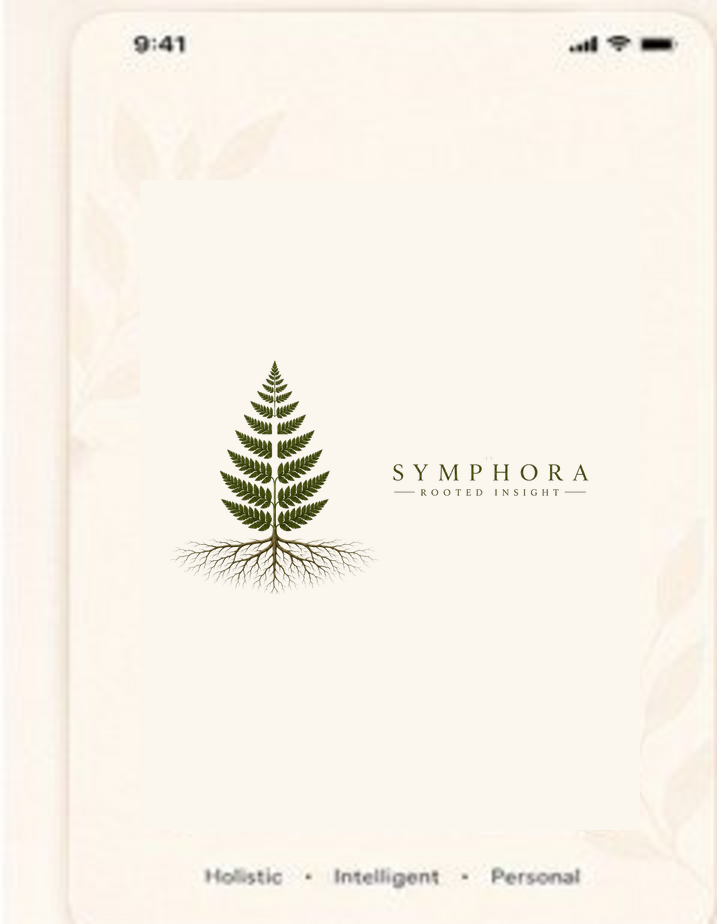Symphora welcome screen — a seed pushing through soil